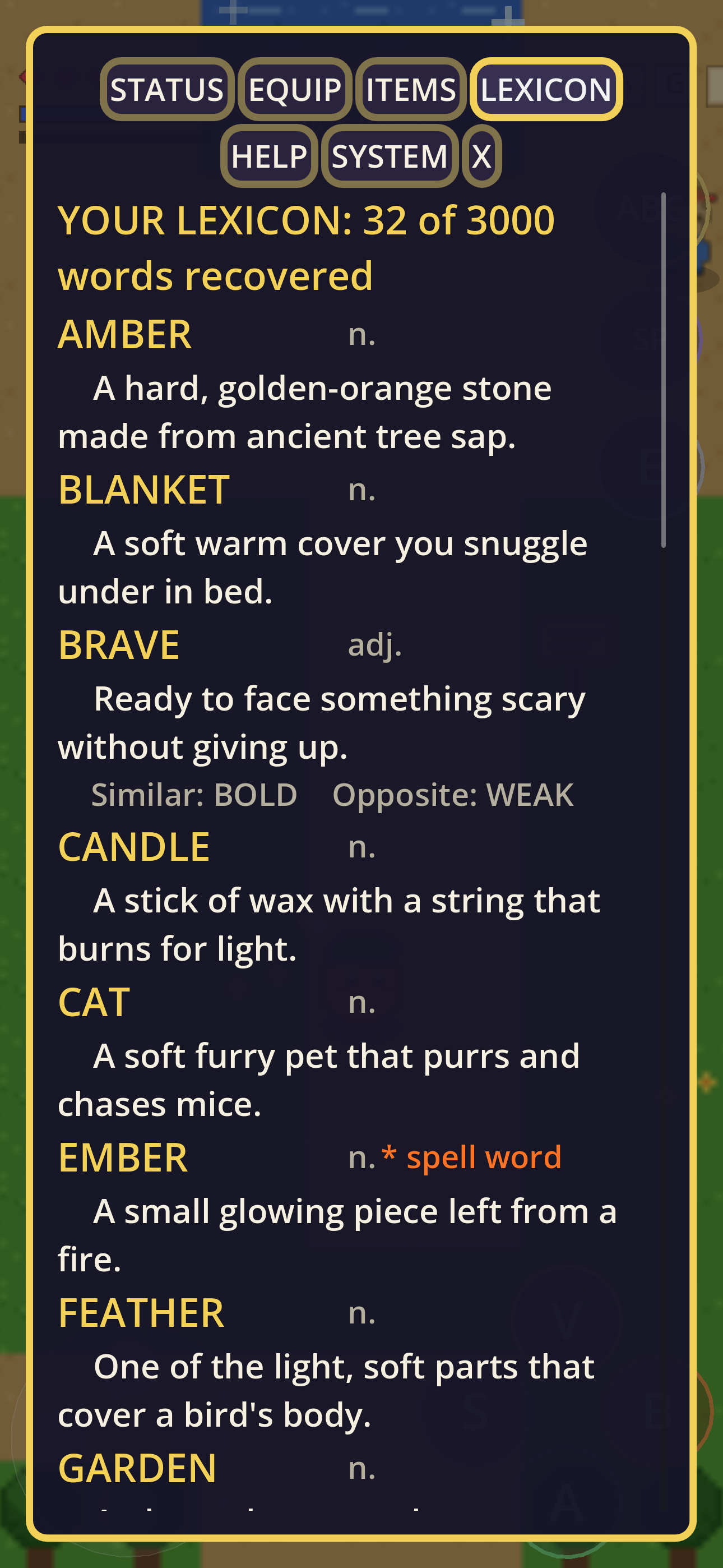 The in-game Lexicon with kid-friendly definitions